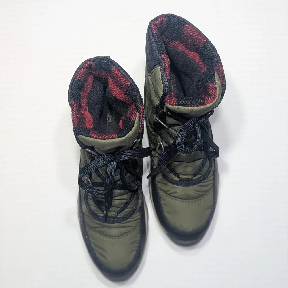 Sorel Whitney Short Lace 6.5 Olive Green Waterproof Boots Buffalo Plaid Gorpcore